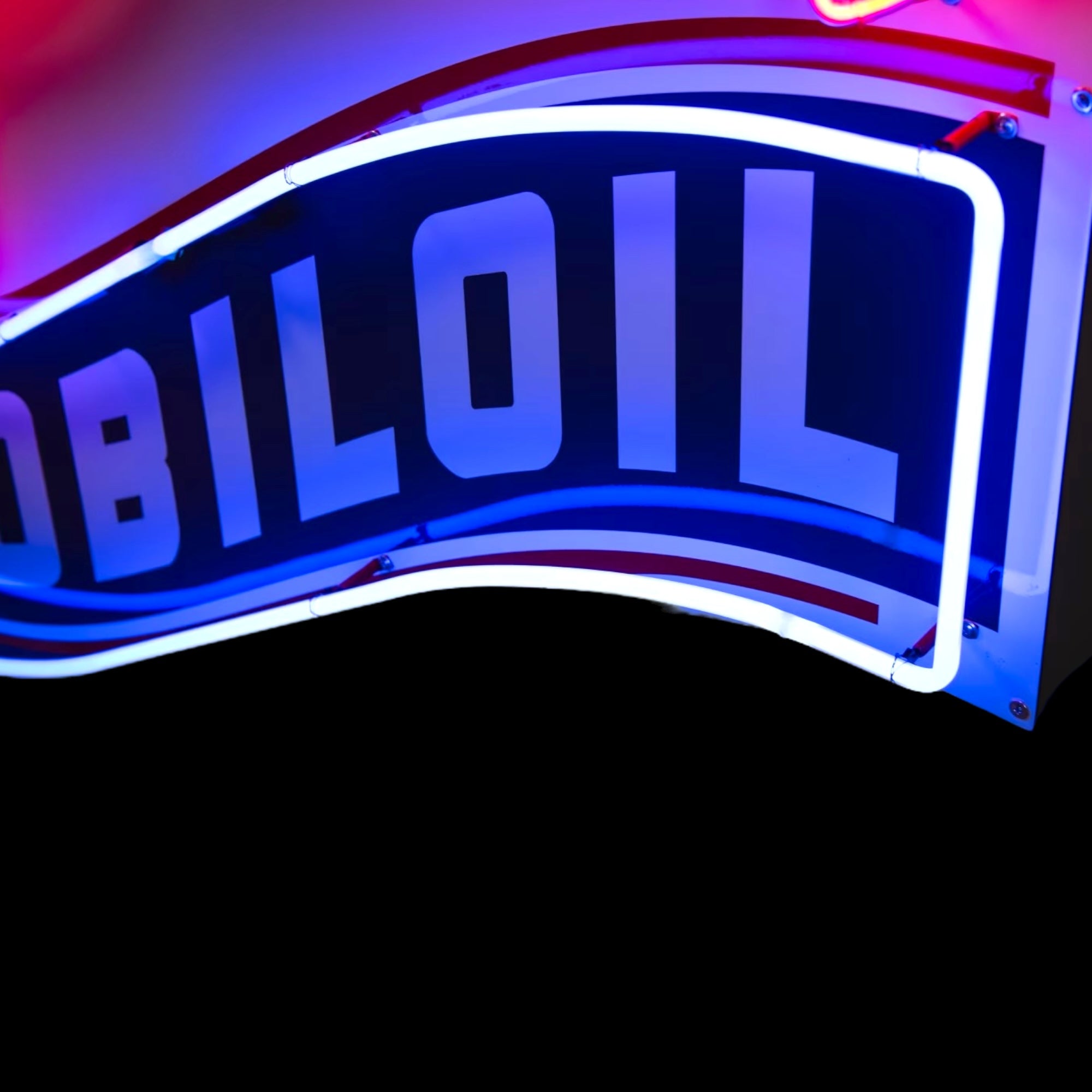 Large Mobiloil Neon Sign - Flying Horse Winged Pegasus, Real Glass, Porcelain, Right-Facing, Die Cut Steel Can - Vintage Gas Station Advertising Monument