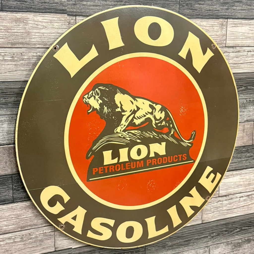Lion Gasoline Large Porcelain Enamel Gas Station Sign