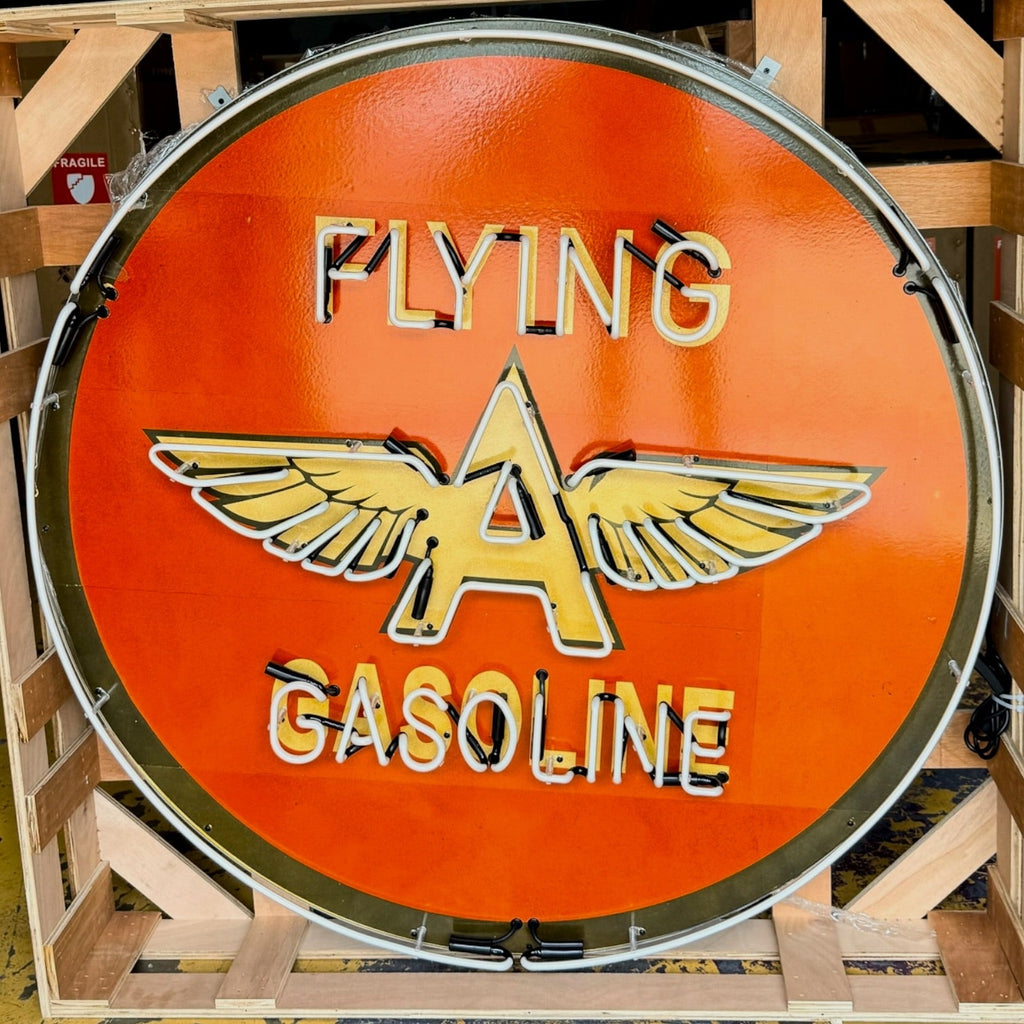 Flying A Gasoline Single-Sided Neon Porcelain Box Sign