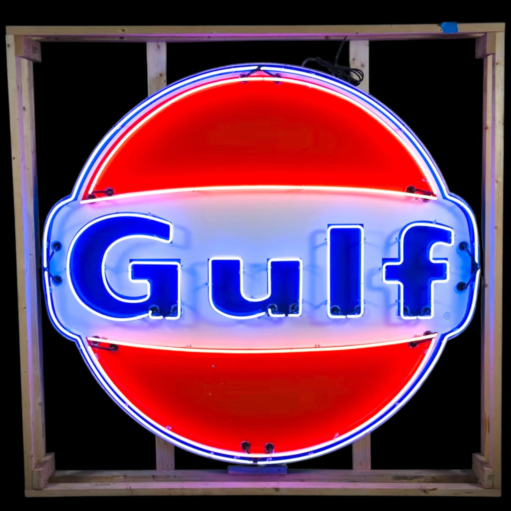 Gulf Racing Neon Sign with Dog Ears - Real Glass, Porcelain, Metal Can