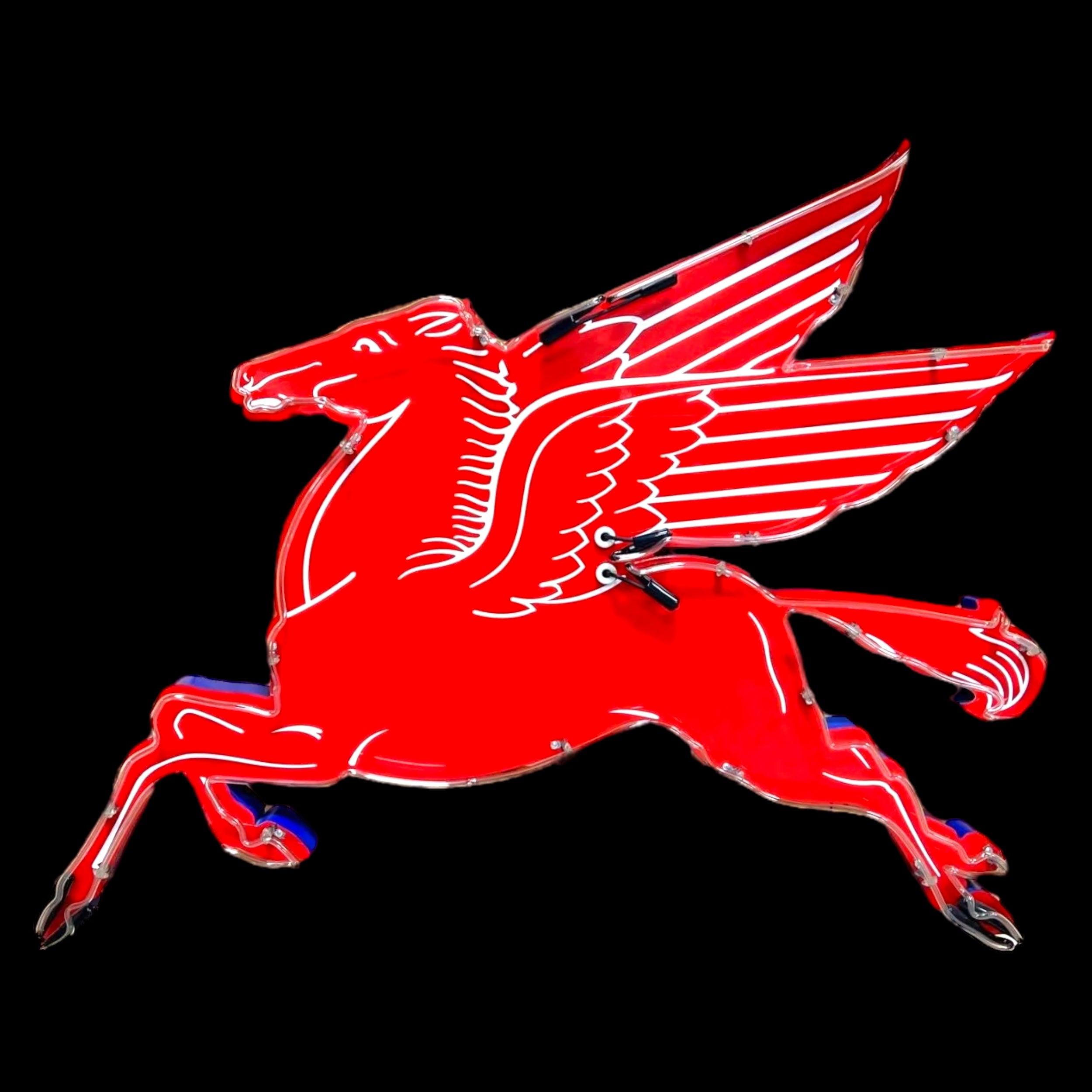 XL Pegasus Real Neon Sign - Vintage Mobil Gas Station Reproduction - Die Cut, Glass, Porcelain, Steel Can