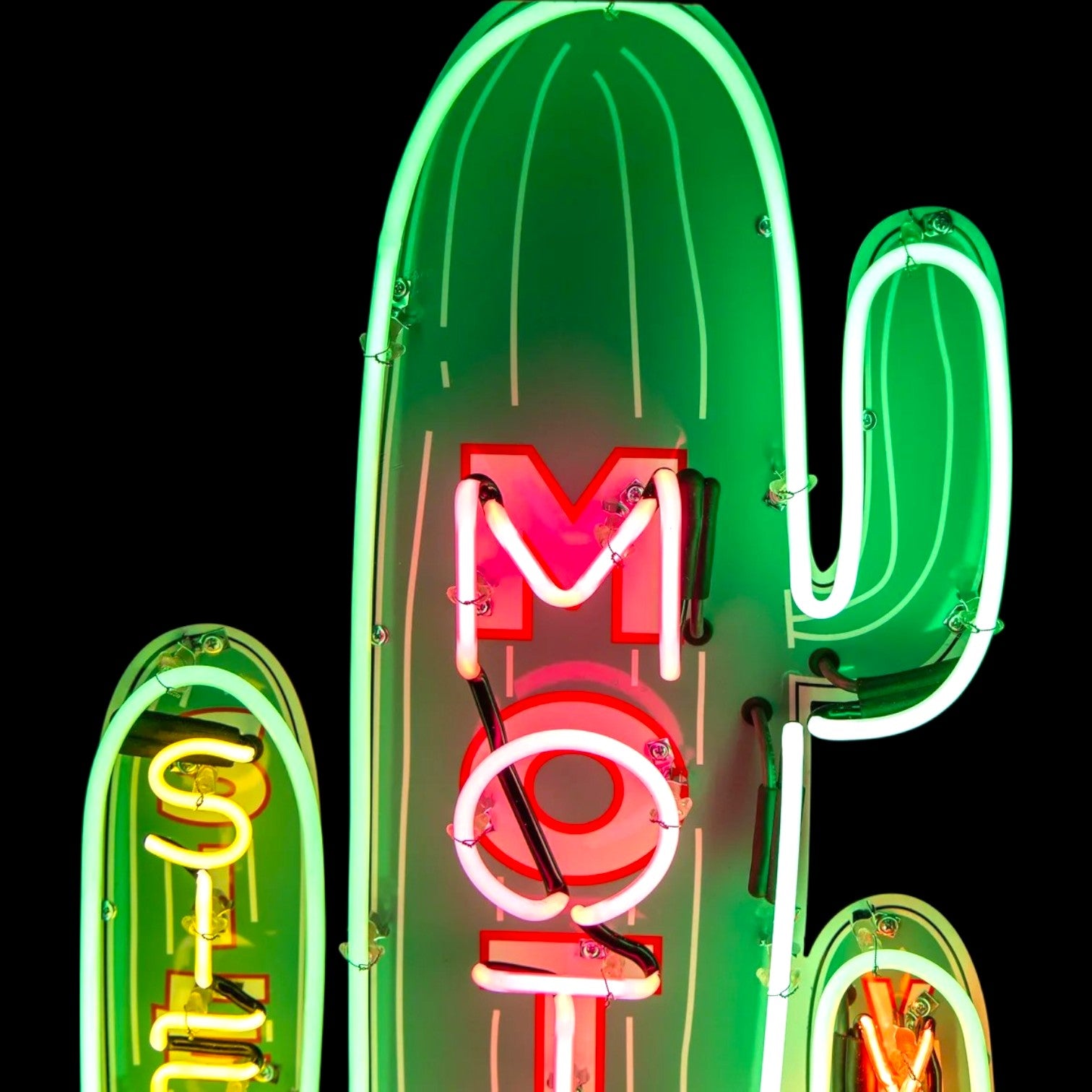 Route 66 Cactus Siesta Motel Neon Sign – Real Glass, Porcelain, Steel Can