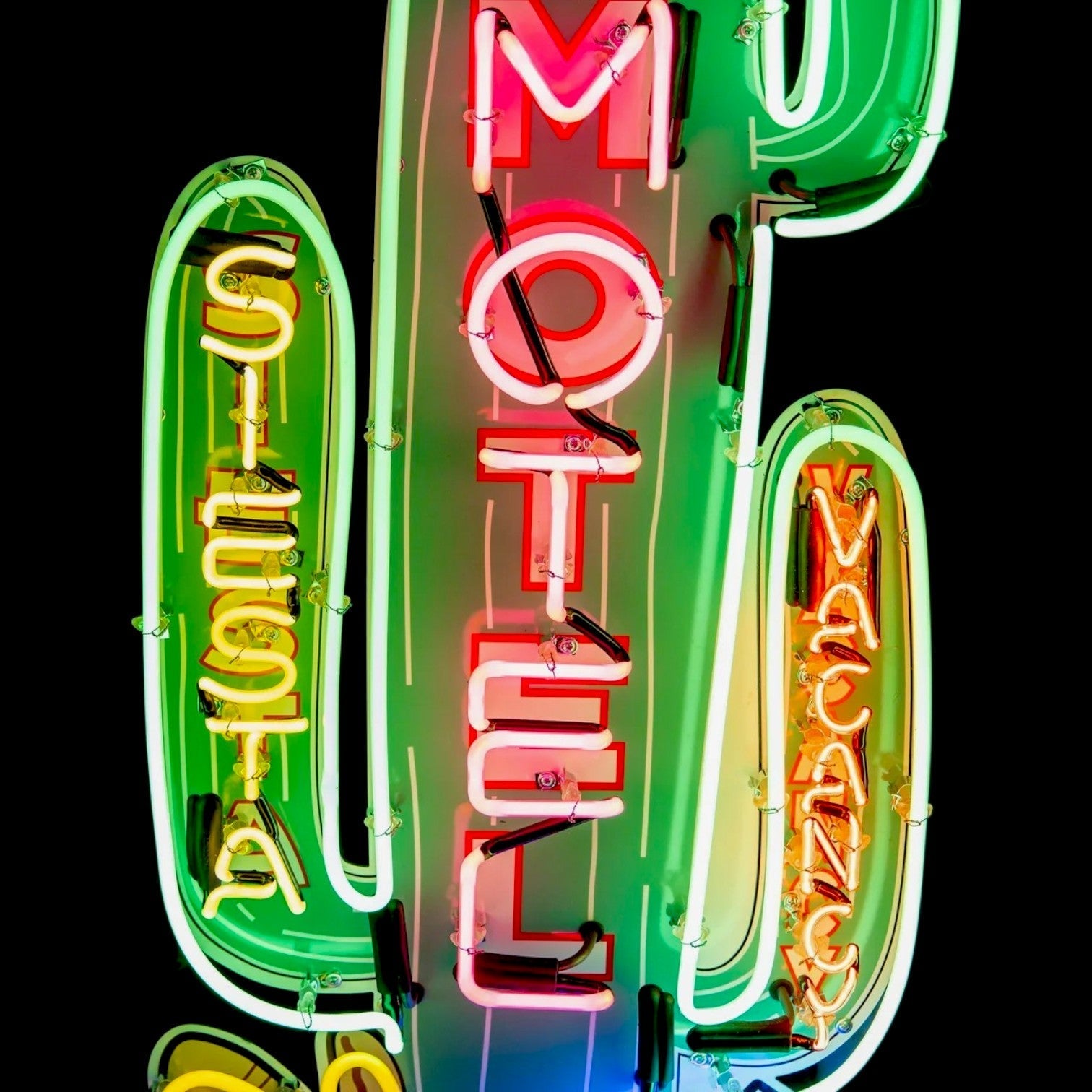 Route 66 Cactus Siesta Motel Neon Sign – Real Glass, Porcelain, Steel Can