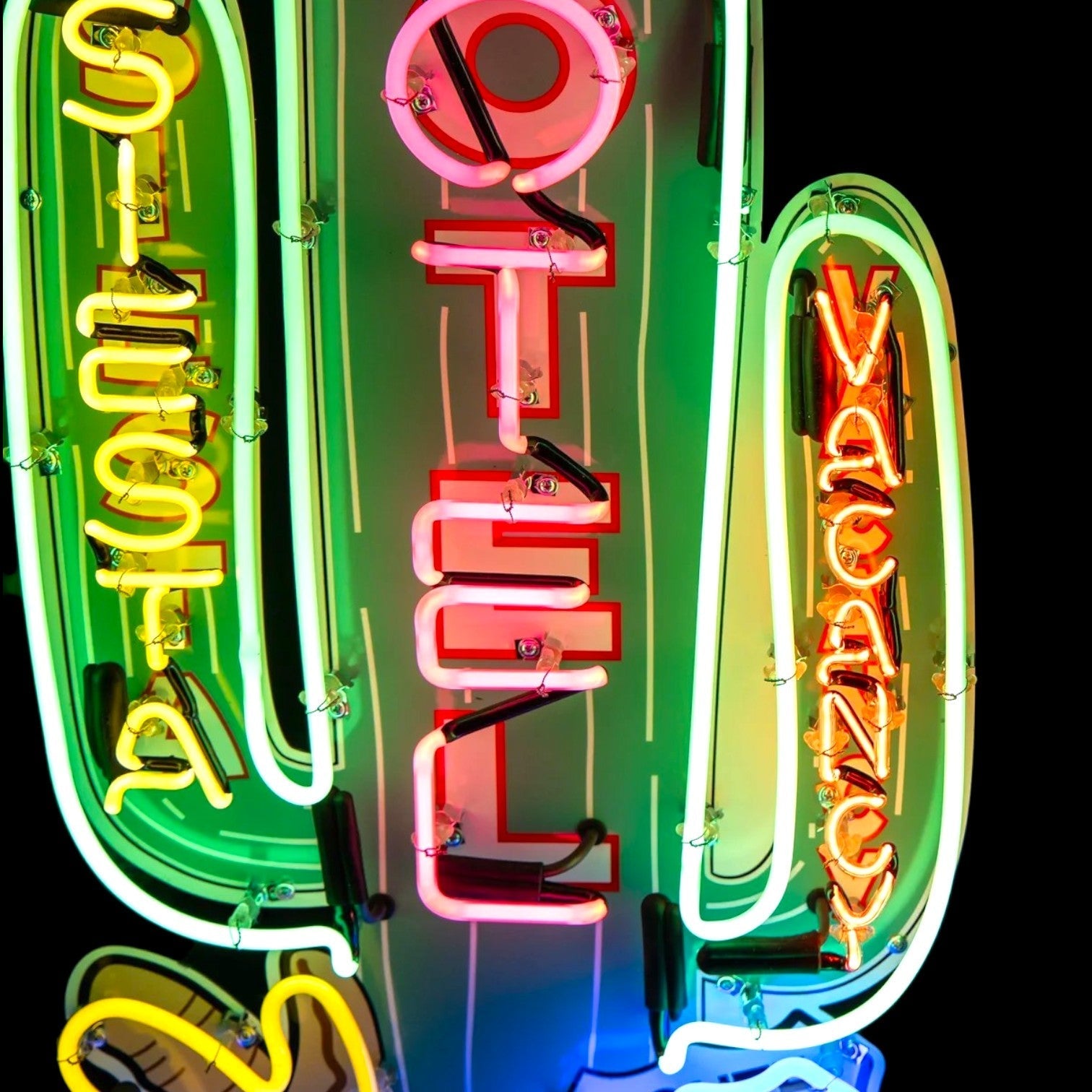 Route 66 Cactus Siesta Motel Neon Sign – Real Glass, Porcelain, Steel Can