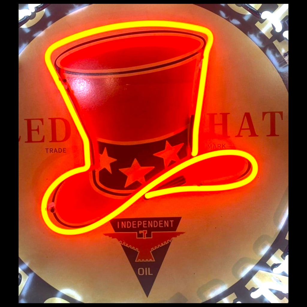 Red Hat Independent Motor Oil Neon Porcelain Enamel Sign