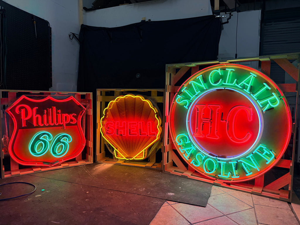 Phillips 66 U.S. Route Neon Porcelain Die Cut Shield Sign with Can