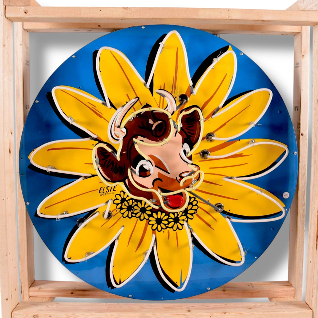 Borden's Elsie the Cow Neon Porcelain Advertising Sign with Can