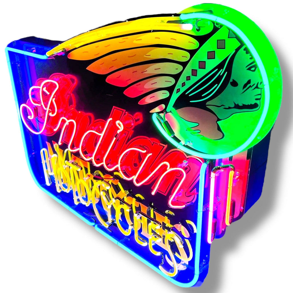 Indian Motocycles Sales & Service Neon Porcelain Dealership Sign with Can