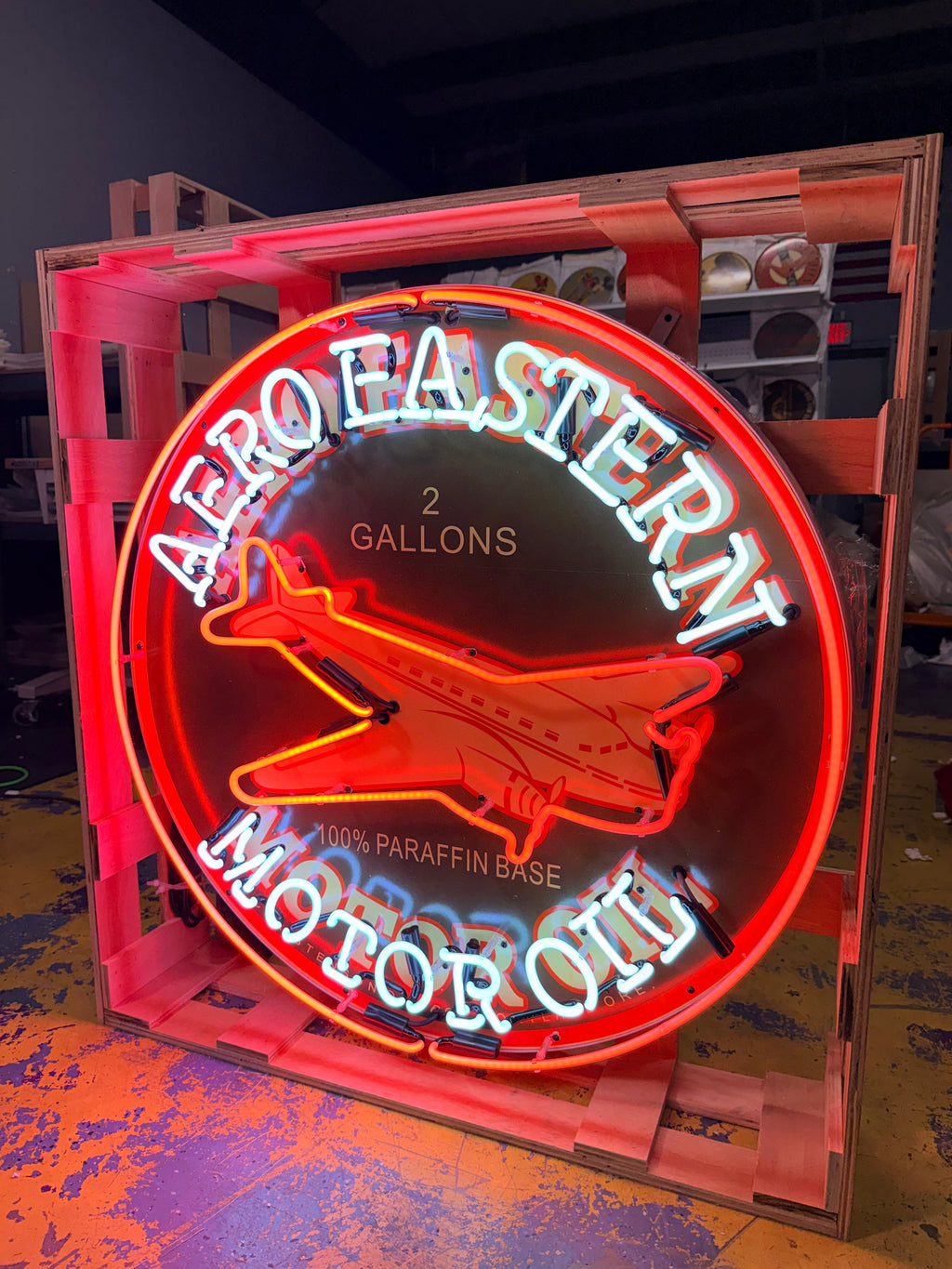 Aero Eastern Motor Oil Single-Sided Neon Porcelain Box Sign