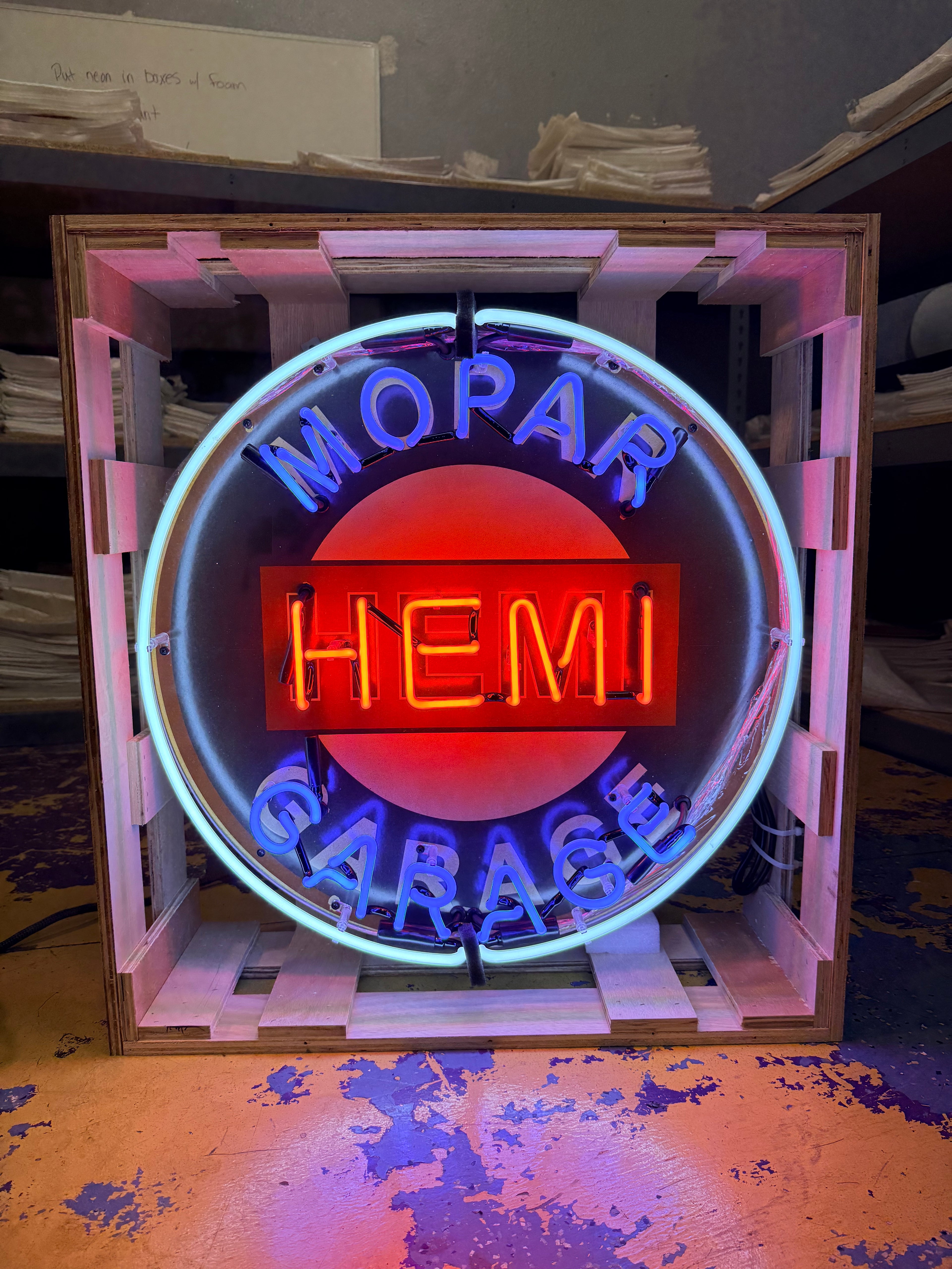 Mopar Hemi Garage Single-Sided Neon Porcelain Box Sign