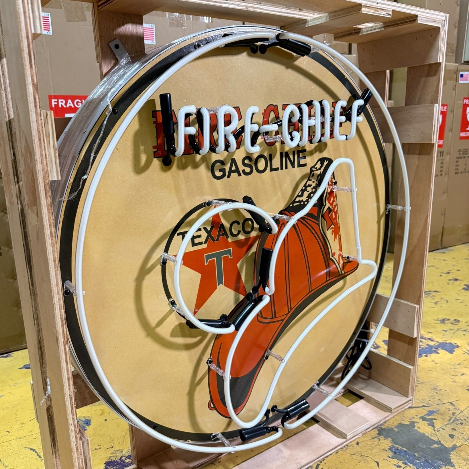 Texaco Fire-Chief Gasoline Single-Sided Neon Porcelain Box Sign