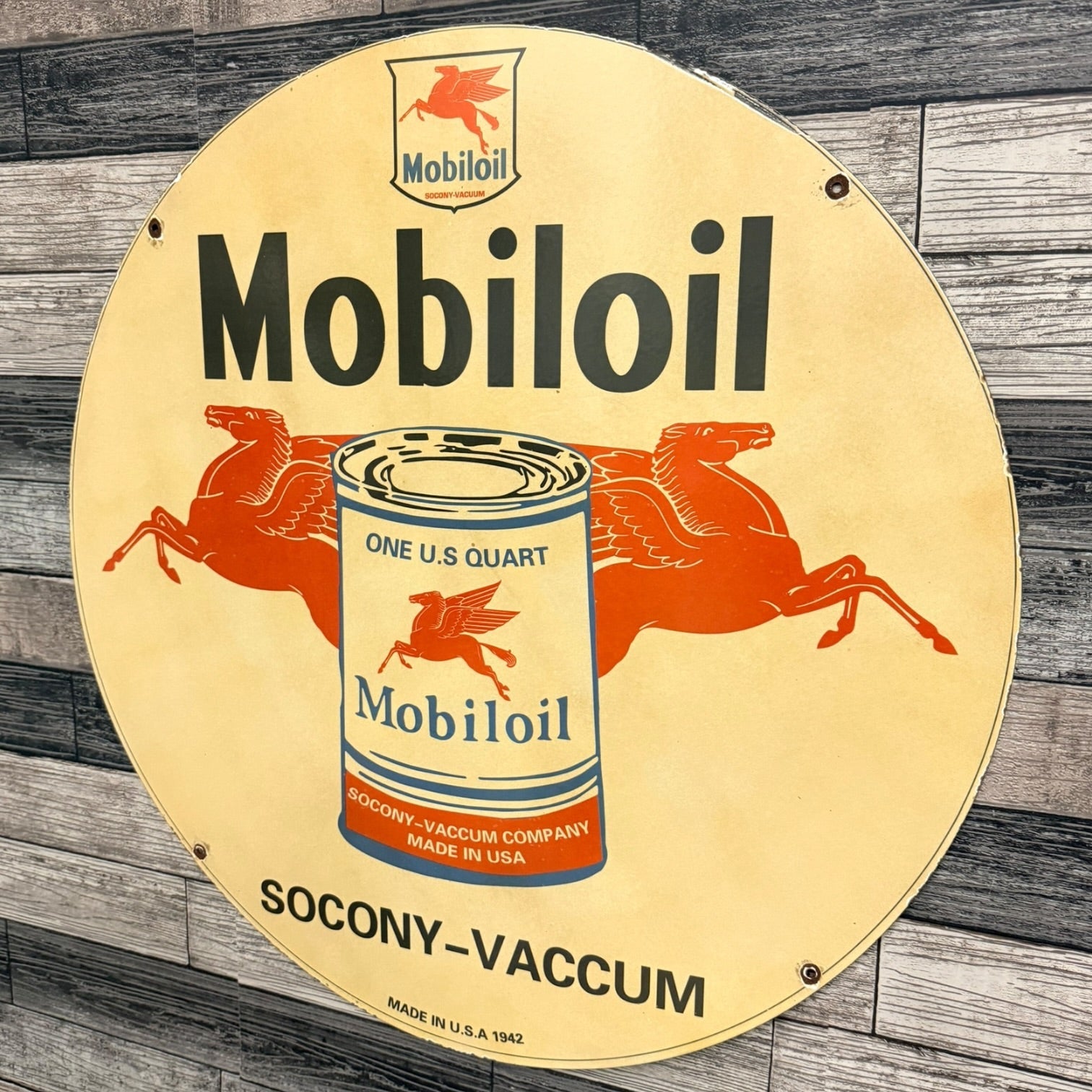 Socony Mobiloil Dueling Pegasus Large Porcelain Enamel Sign