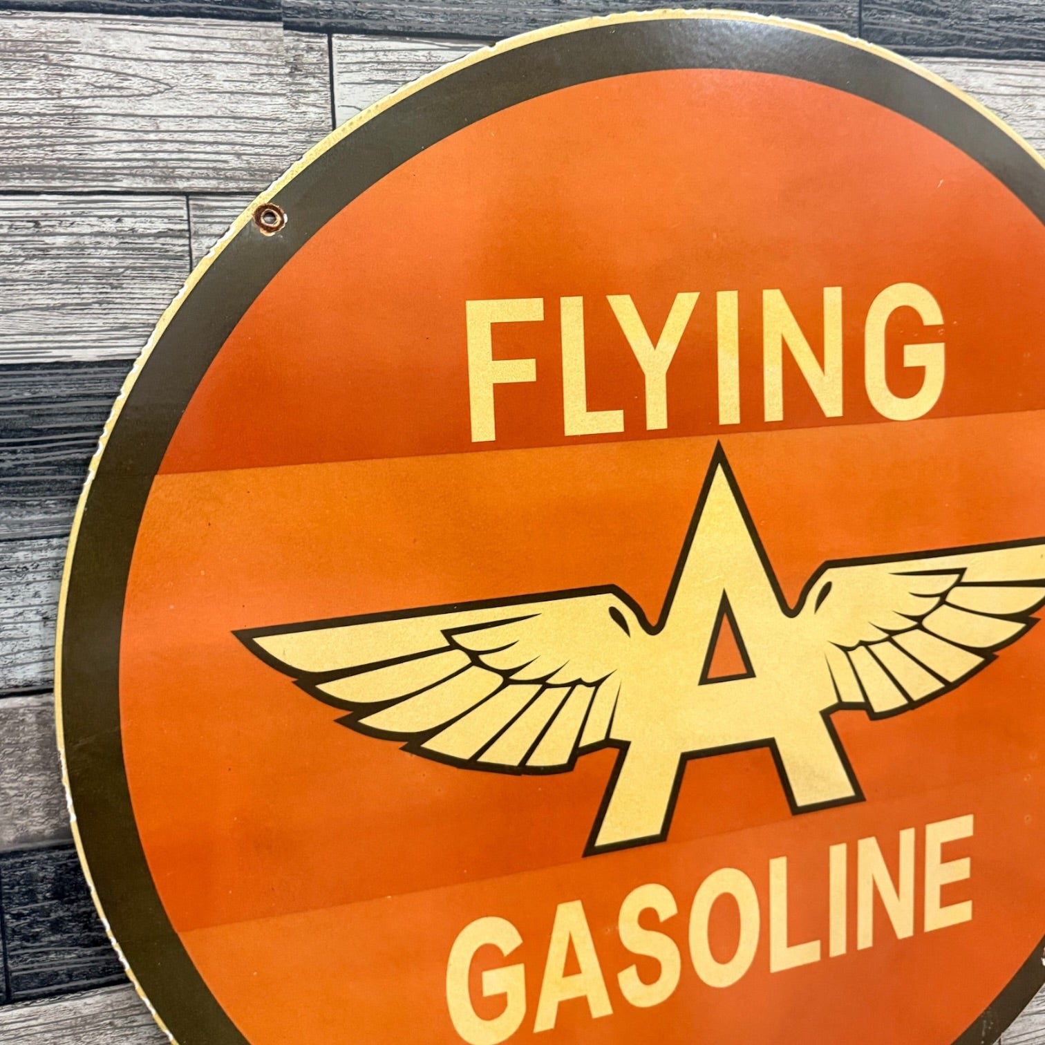 Flying A Gasoline Large Porcelain Enamel Gas Station Sign