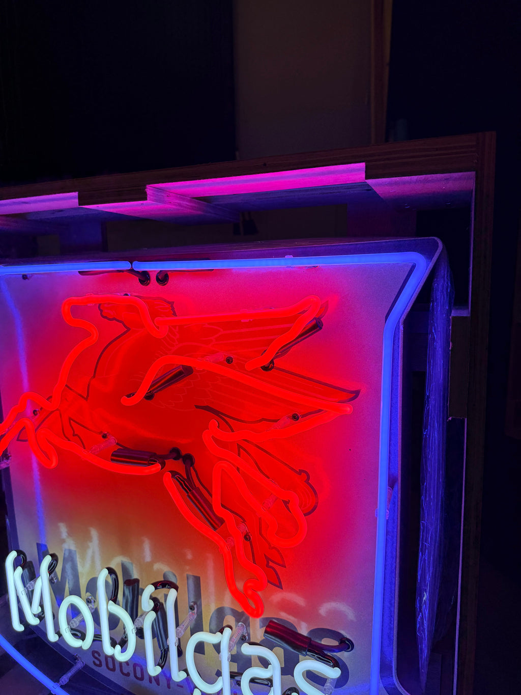 Mobilgas Pegasus Die Cut Shield Neon Porcelain Sign — Socony-Vacuum | Real Hand-Blown Glass & Porcelain