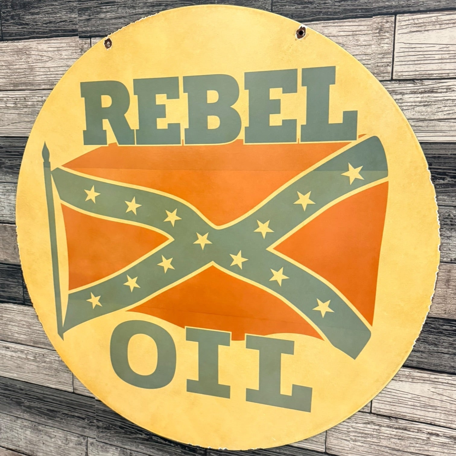 *Limited* Vintage Rebel Oil Gas Company Double-Sided Large Porcelain Enamel on Steel (DS 30-Inch)