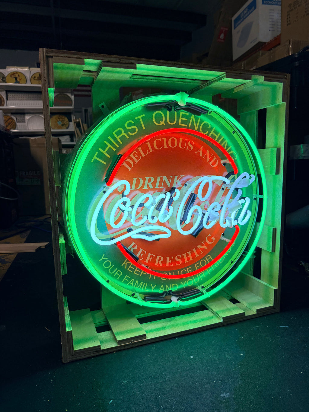 Classic Refreshing Coca-Cola Single-Sided Neon Porcelain Box Sign