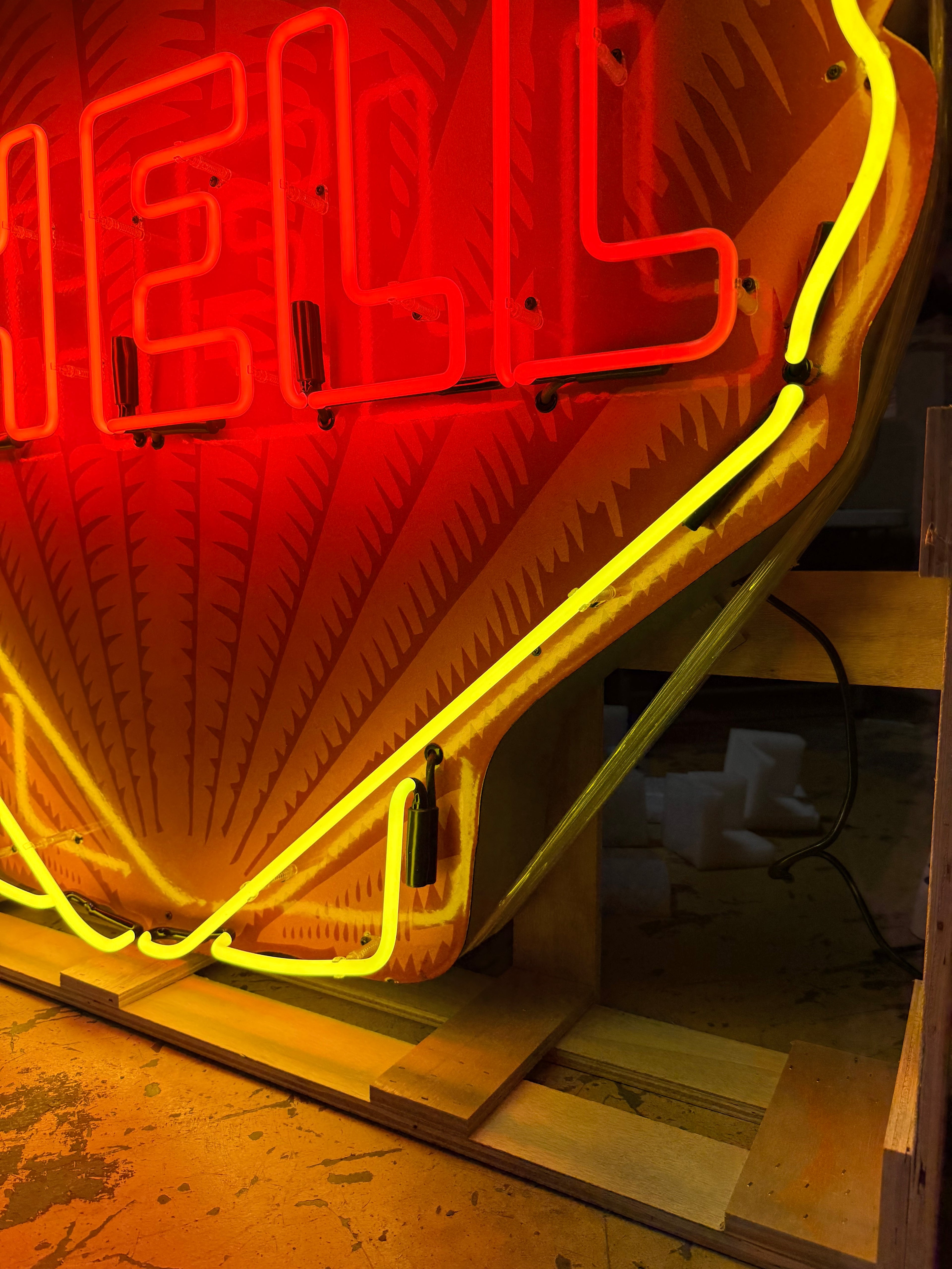 Shell Gasoline Scallop Neon Porcelain Die Cut Sign with Can