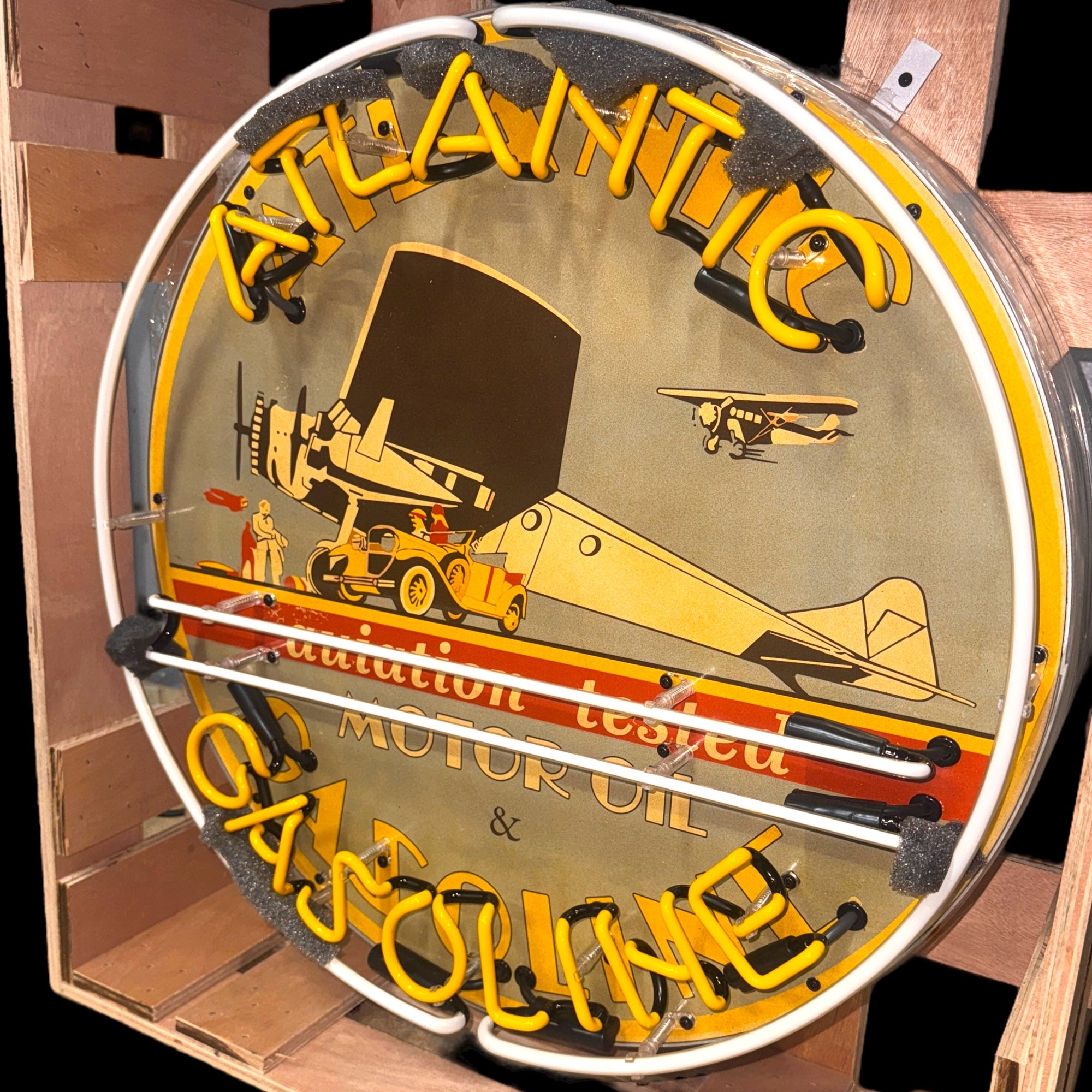 Atlantic Gasoline Aviation Tested Single-Sided Neon Porcelain Box Sign