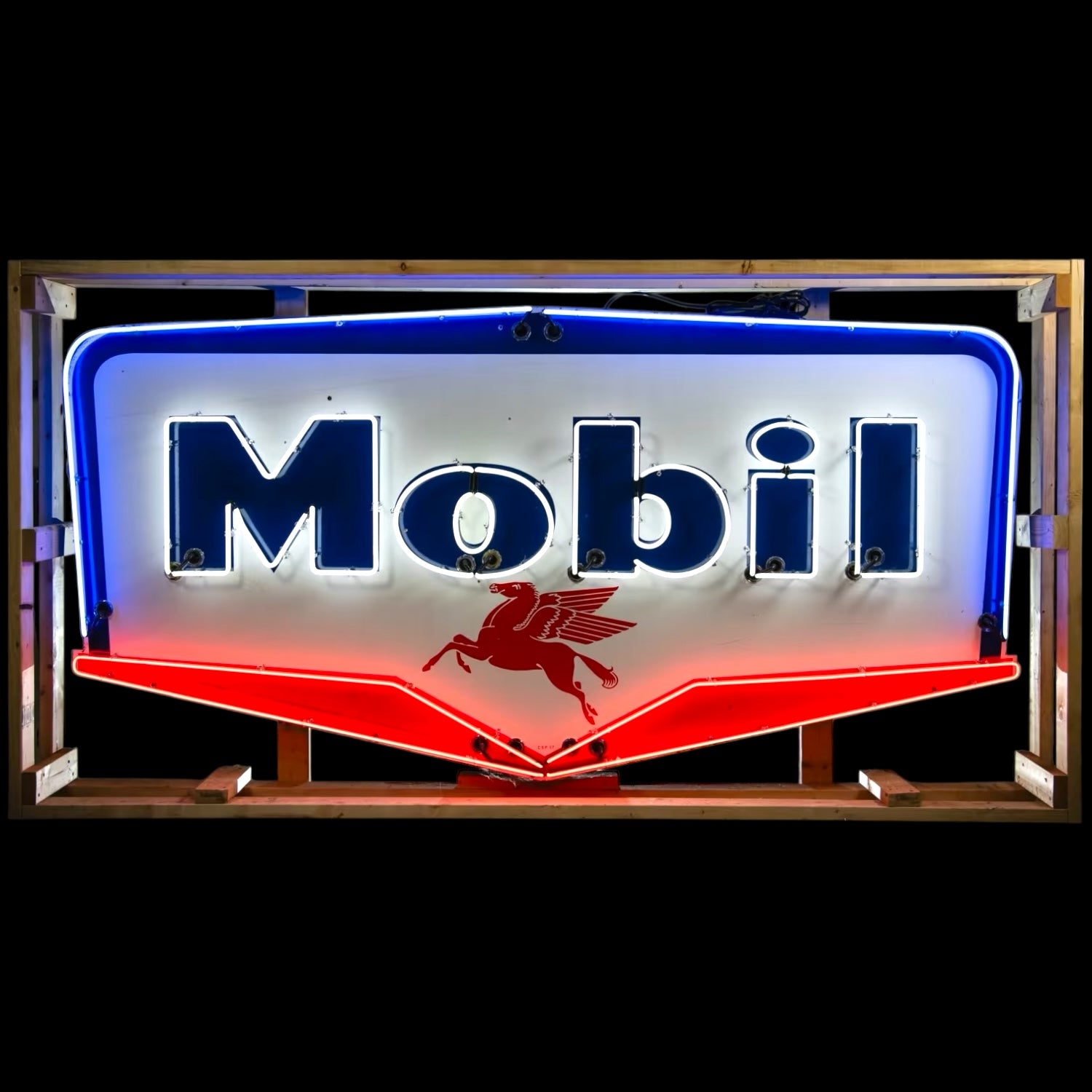 Mobil Real Neon Sign - Glass, Porcelain, Die Cut Chevron Can - Vintage Gas Station Lights Shield
