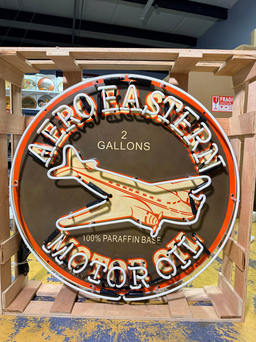 Aero Eastern Motor Oil Single-Sided Neon Porcelain Box Sign