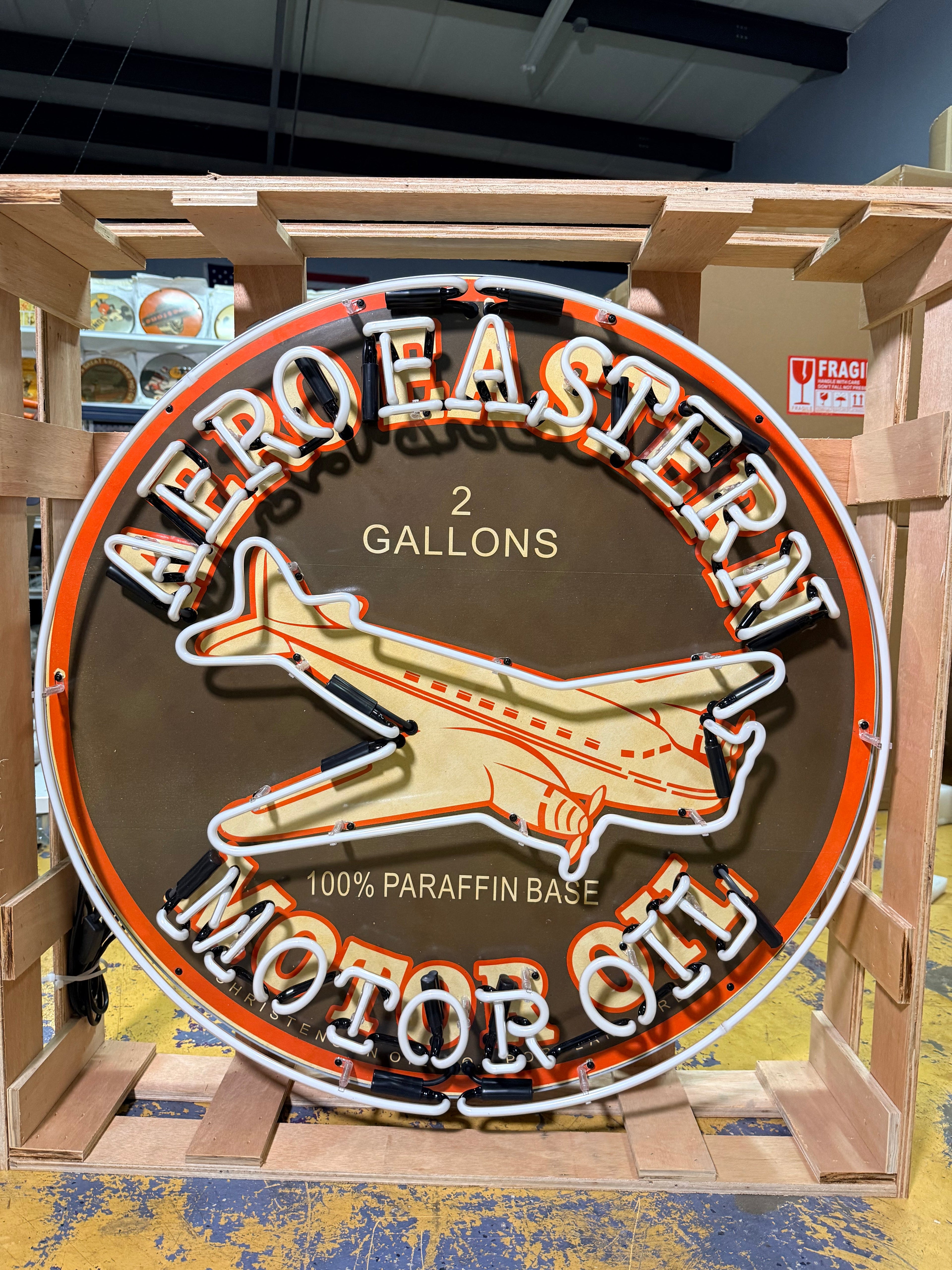 Aero Eastern Motor Oil Single-Sided Neon Porcelain Box Sign