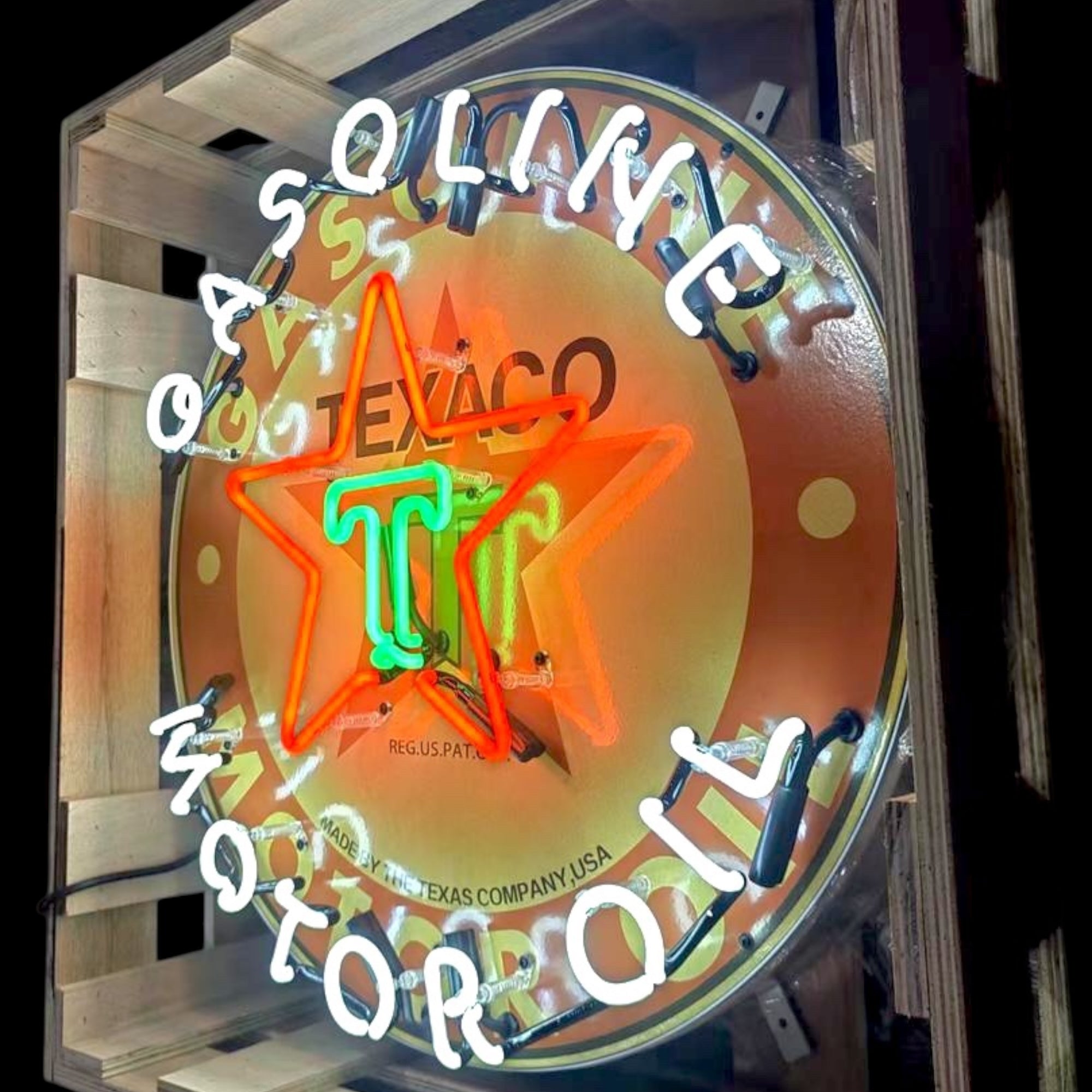 Texaco Gasoline Texas Company Neon Porcelain Enamel Sign