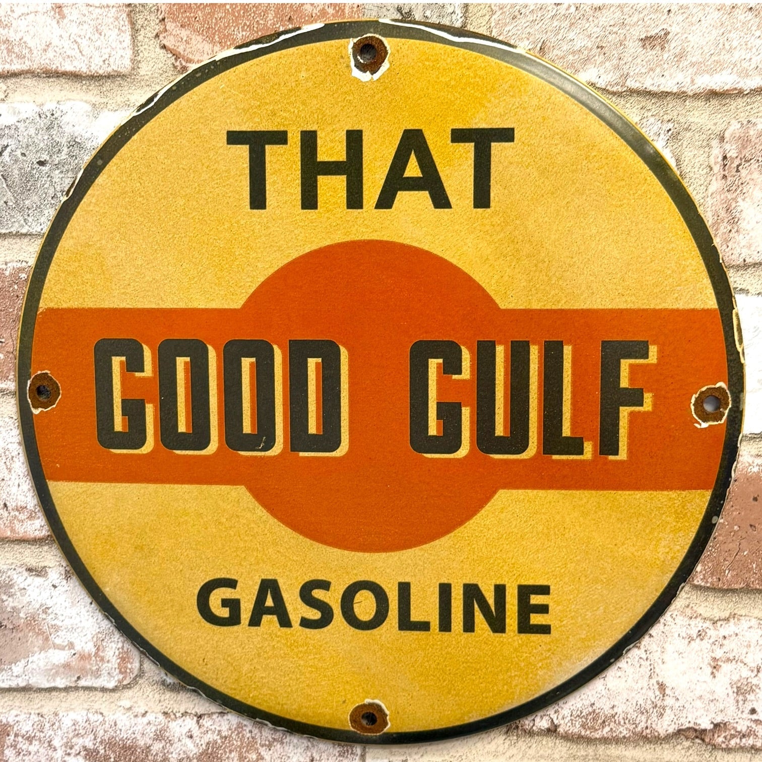 That Good Gulf Gasoline Vintage Porcelain Enamel Pump Plate Sign