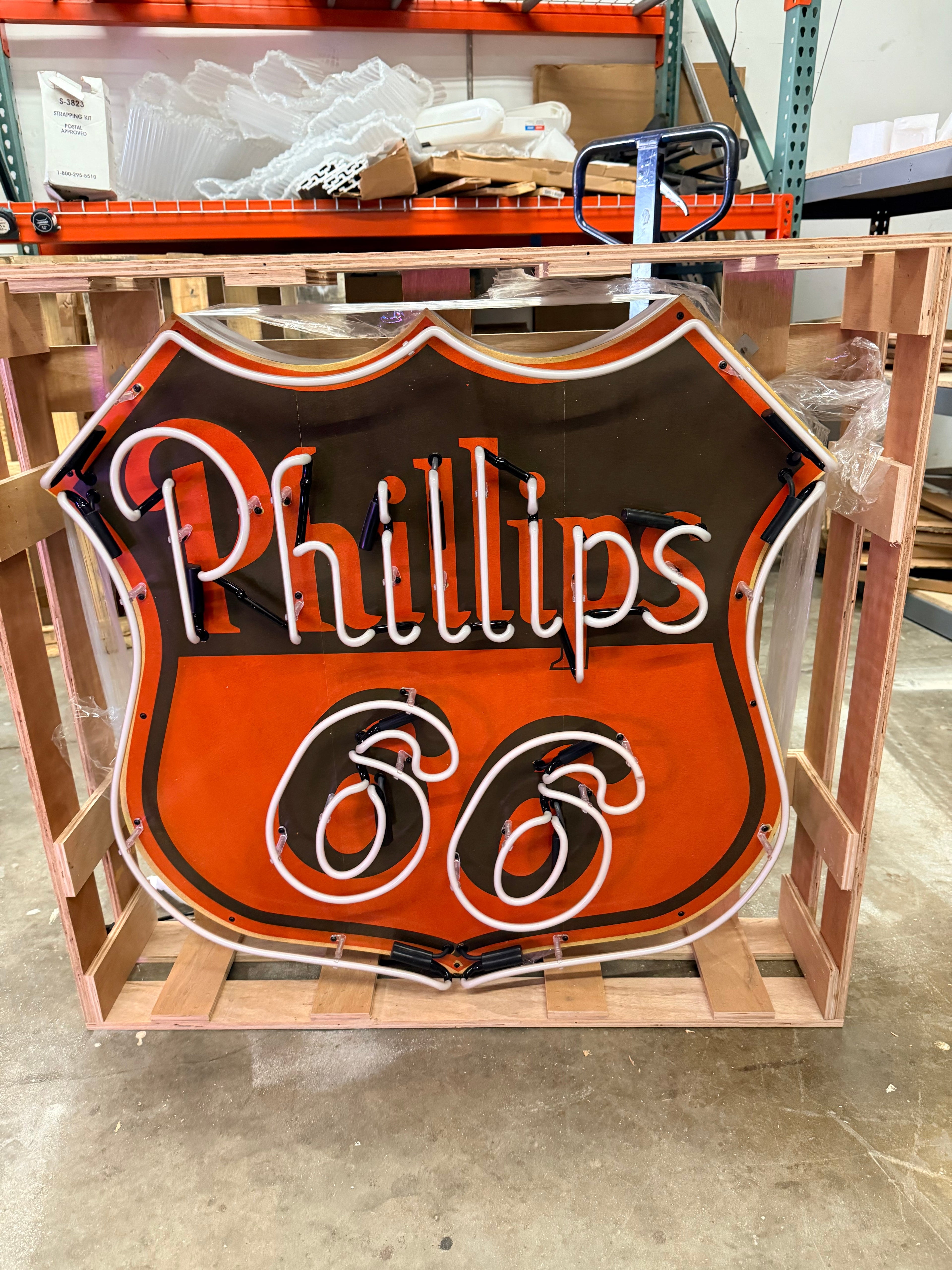 Phillips 66 U.S. Route Neon Porcelain Die Cut Shield Sign with Can