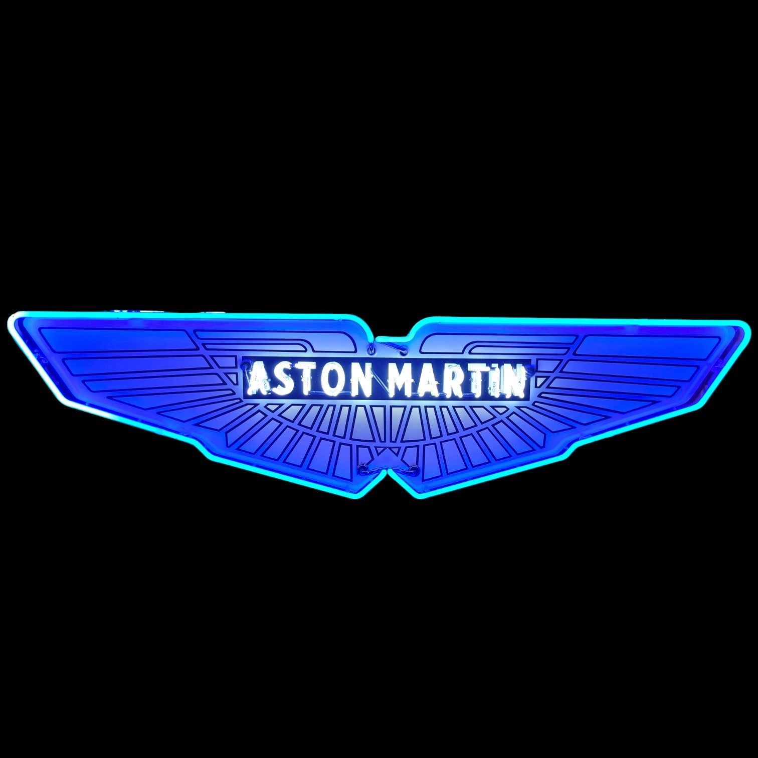 Blue Aston Martin Wings Neon Die Cut Sign - Real Glass, Porcelain, Metal Can - Old Dealership Advertising