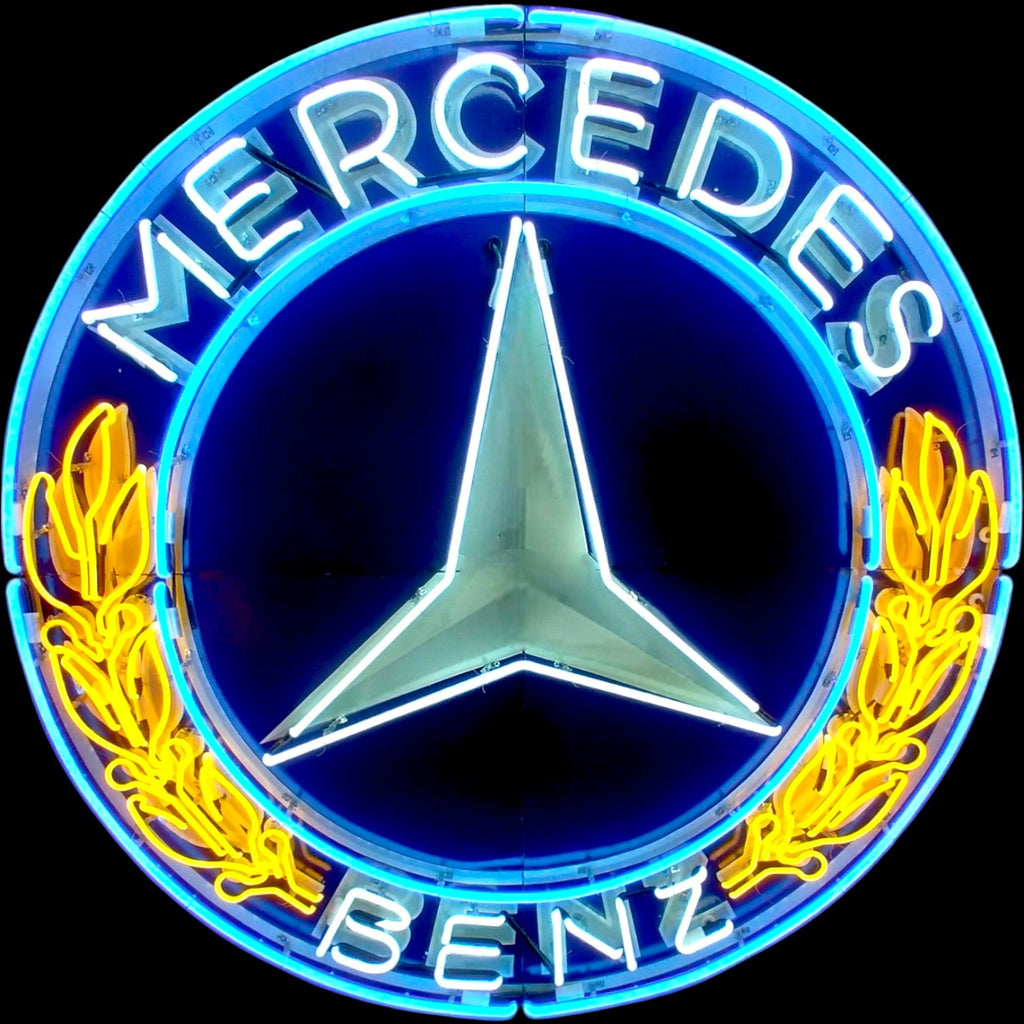 Wreath Emblem Mercedes Glass Neon Porcelain with Steel Can