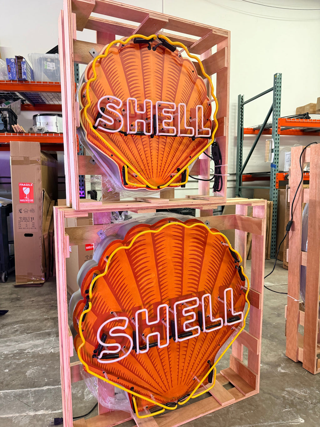 Shell Gasoline Scallop Neon Porcelain Die Cut Sign with Can