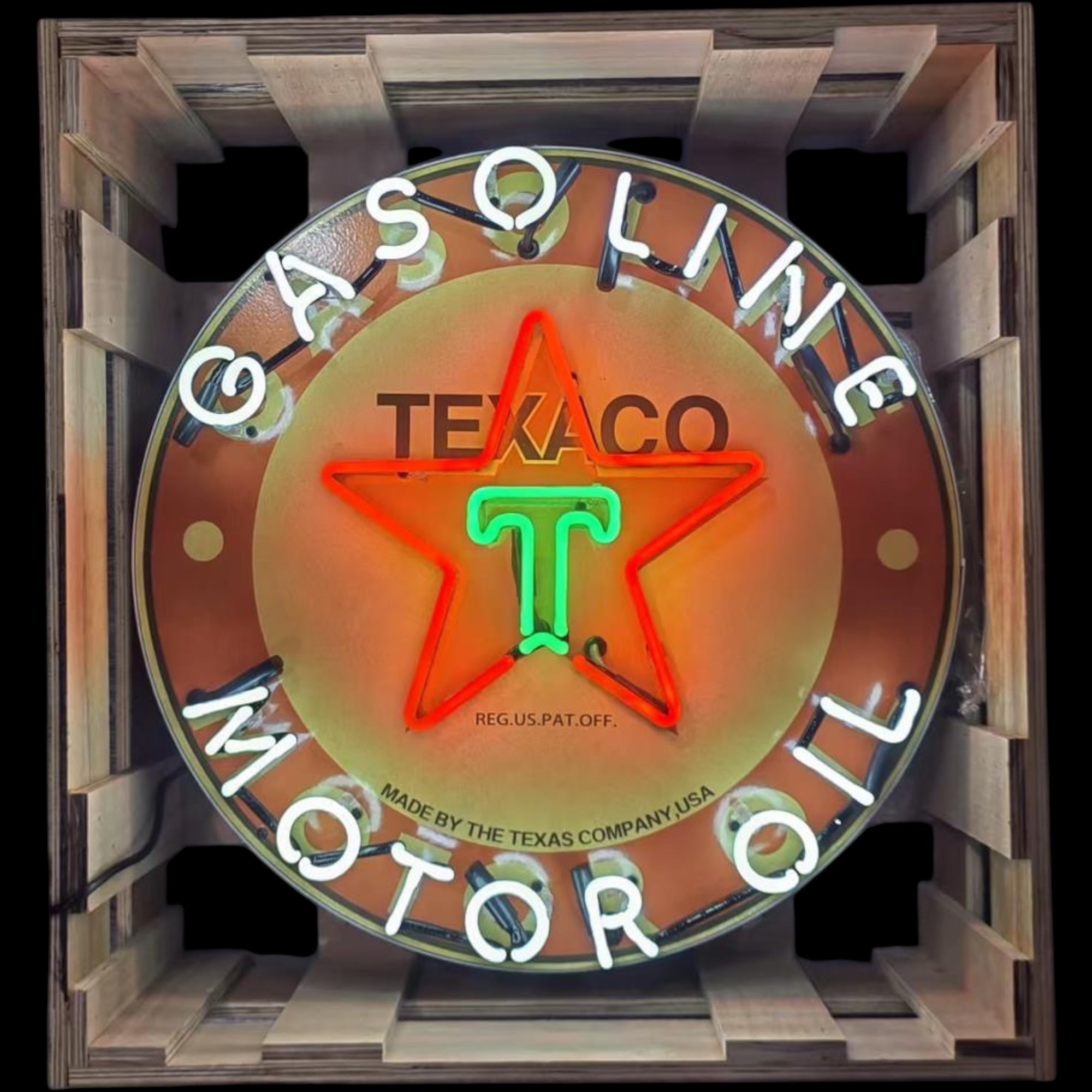 Texaco Gasoline Texas Company Neon Porcelain Enamel Sign