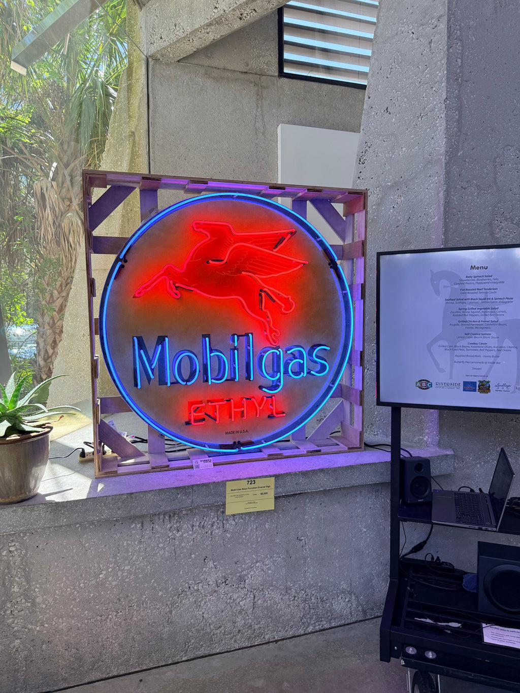 Real Glass Neon Porcelain Can - Vintage Mobilgas Ethyl Flying Winged Horse Pegasus - Old Light Up Gas Station Advertising Reproduction
