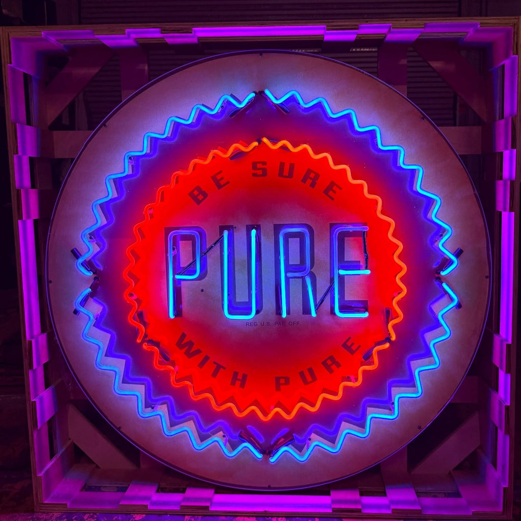 Be Sure With Pure Oil Company Single-Sided Neon Porcelain Box Sign