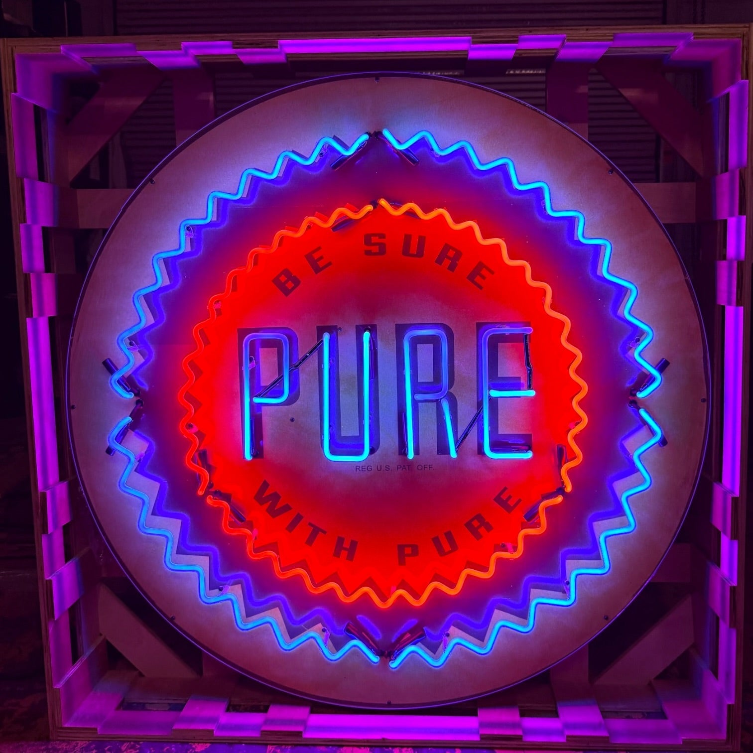 Be Sure With Pure Oil Company Single-Sided Neon Porcelain Box Sign