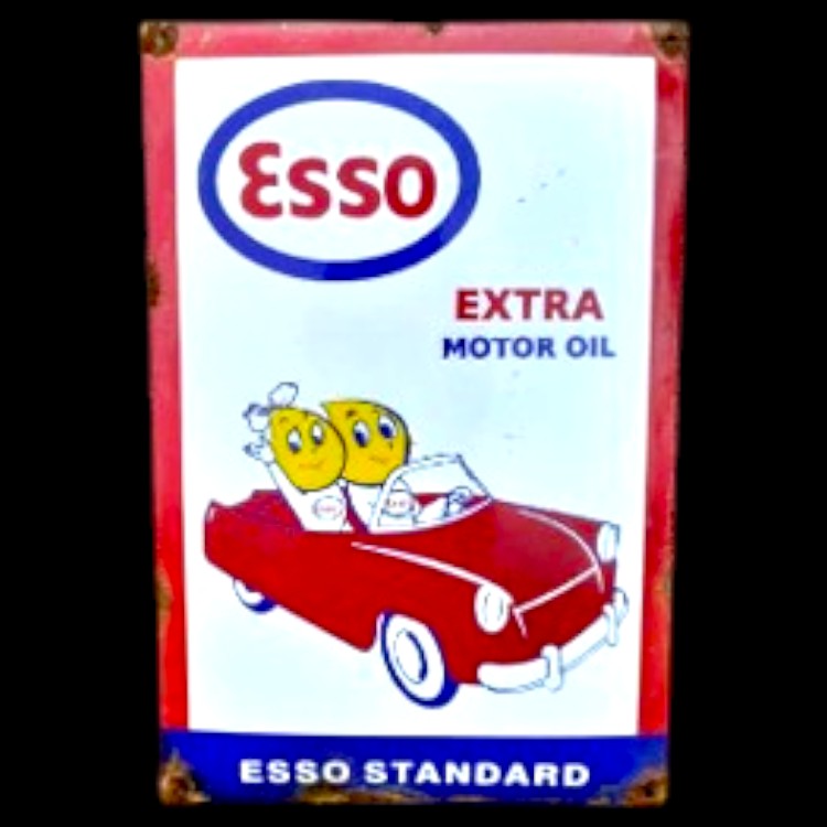 Esso Extra Motor Oil Couple Driving Porcelain Enamel Vintage Metal Reproduction