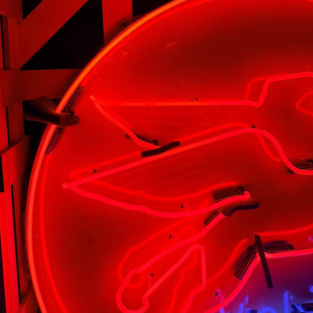 Large Mobilgas Round Neon Porcelain - Vintage Pegasus Red Flying Horse - Glass Wall Light with Steel Can Gas Advertisement