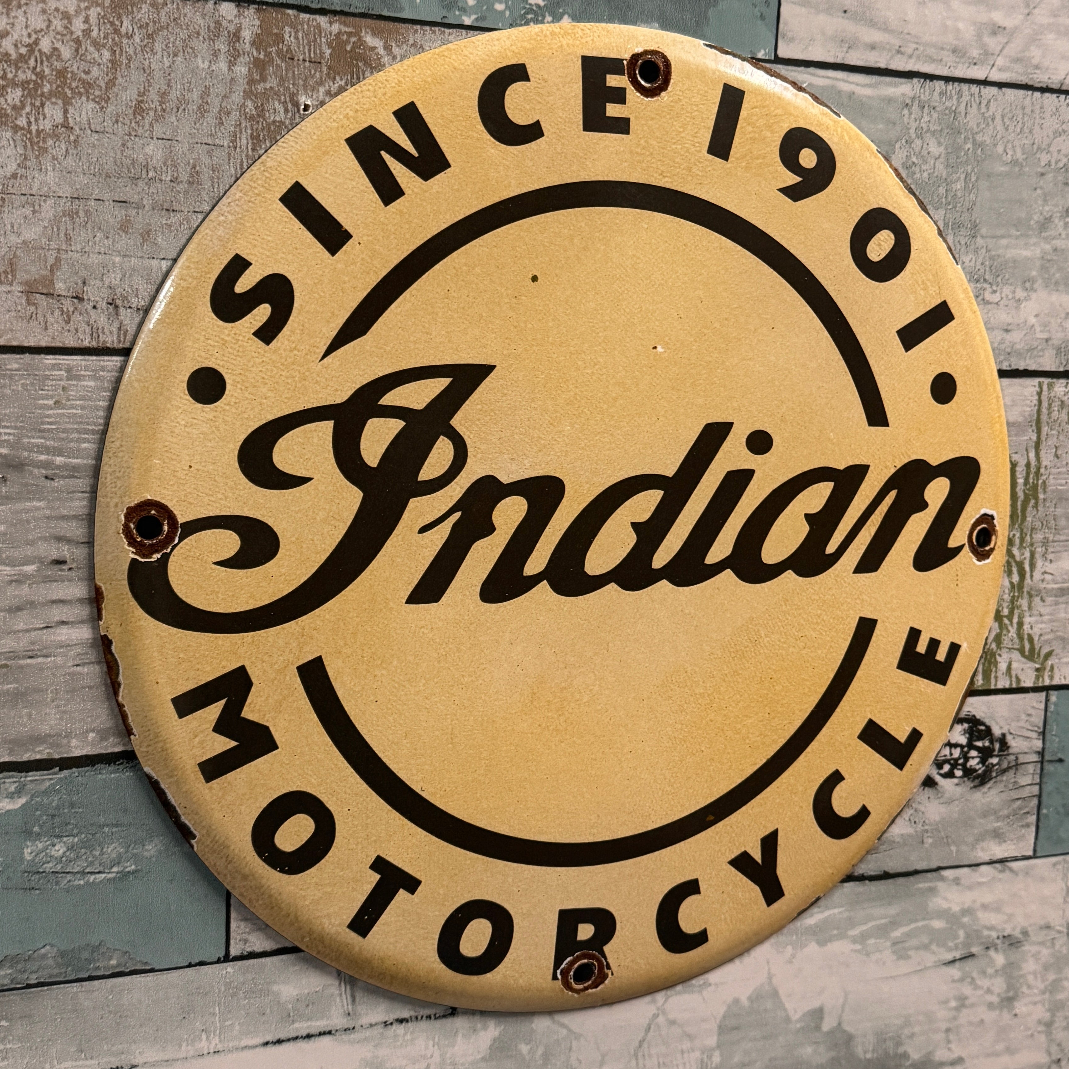 Indian Motorcycle Since 1901 White Vintage Porcelain Enamel Sign (12in) Officially Licensed