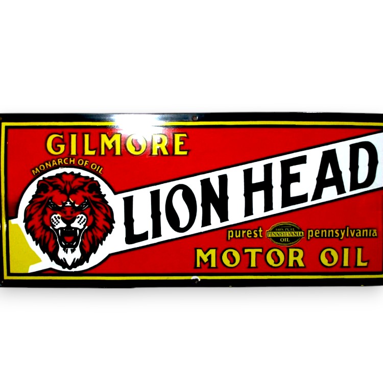 Gilmore Lion Head Porcelain Enamel Vintage Metal Reproduction