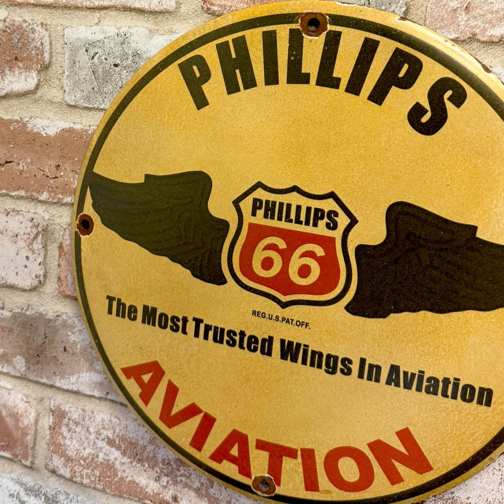 Phillips 66 Aviation Gasoline Vintage Porcelain Enamel Metal Sign