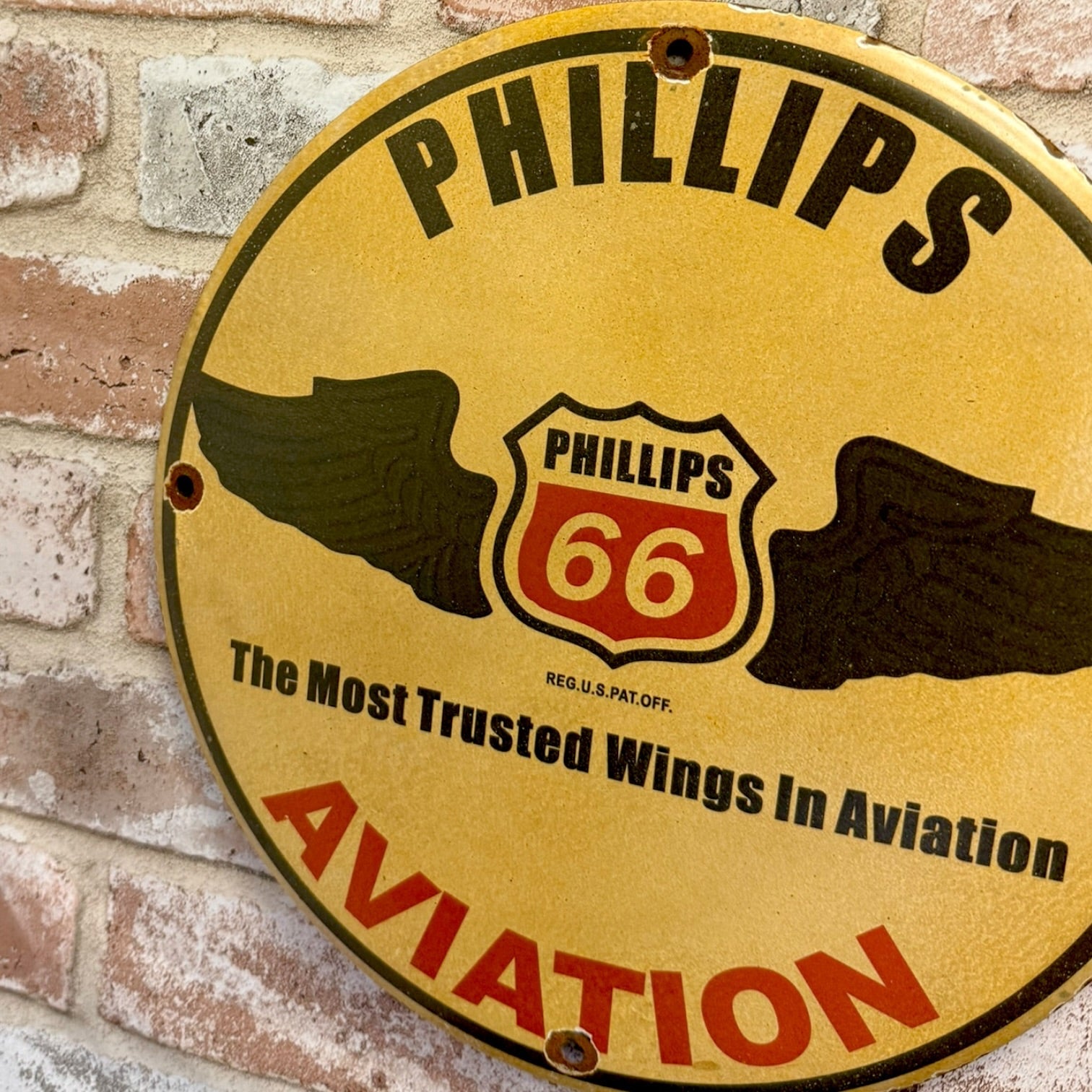 Phillips 66 Aviation Gasoline Vintage Porcelain Enamel Metal Sign