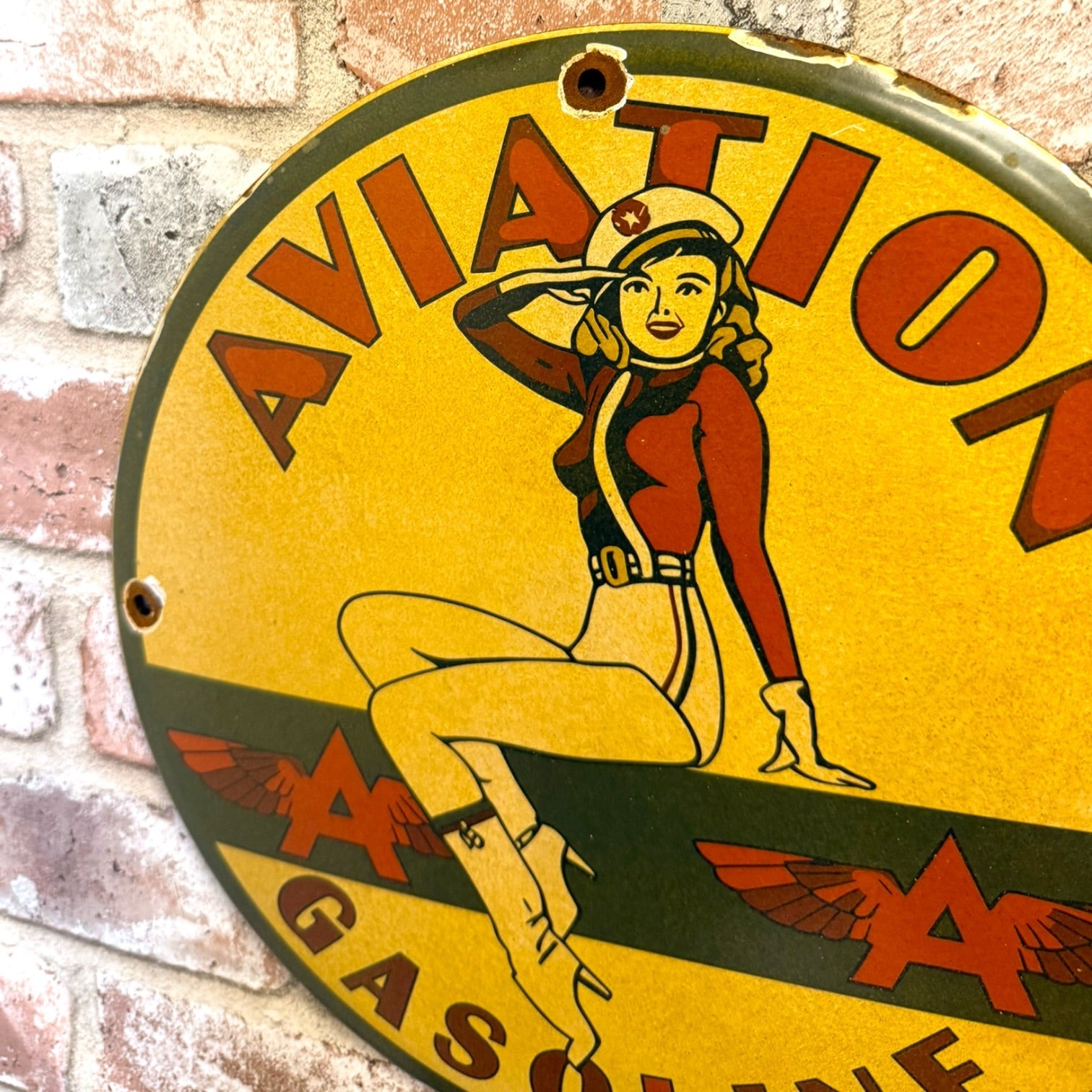 Tydol Flying A Gas Vintage Pin Up Porcelain Enamel Metal Sign
