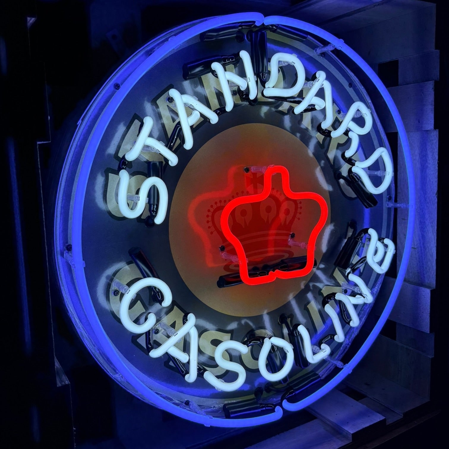 Standard Red Crown Gasoline Single-Sided Neon Porcelain Box Sign