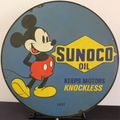Sunoco Oil with Mickey Mouse Keep Motors Knockless Porcelain Enamel Sign