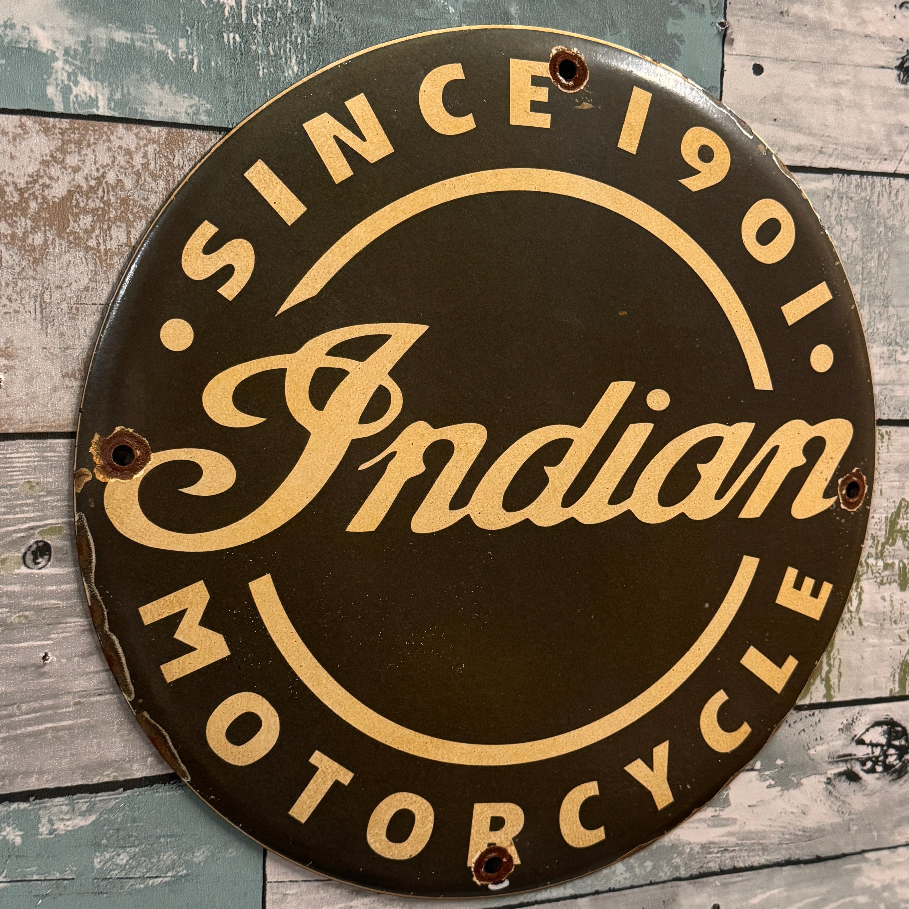 Indian Motorcycle Since 1901 Black Vintage Porcelain Enamel Sign (12in) Officially Licensed