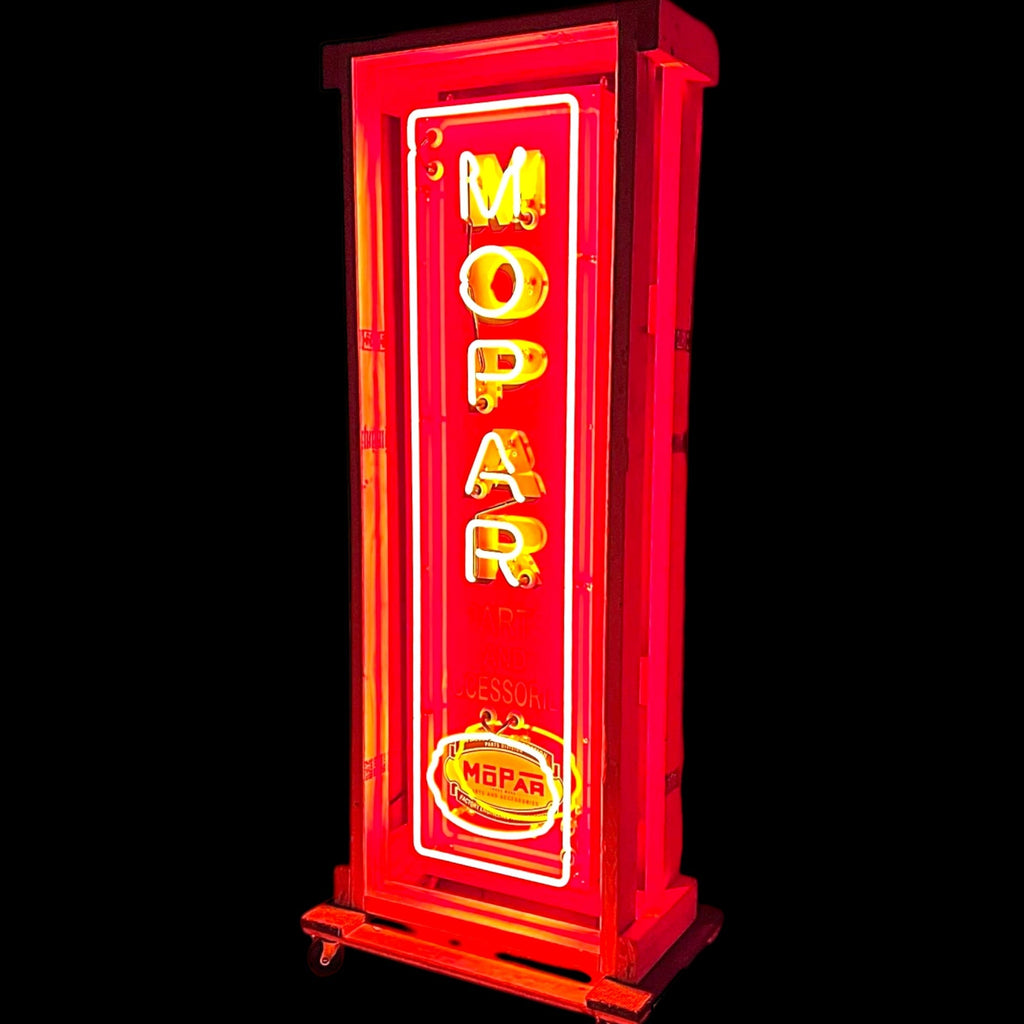 Mopar Parts Chrysler Vertical Neon Porcelain Tower Sign with Can