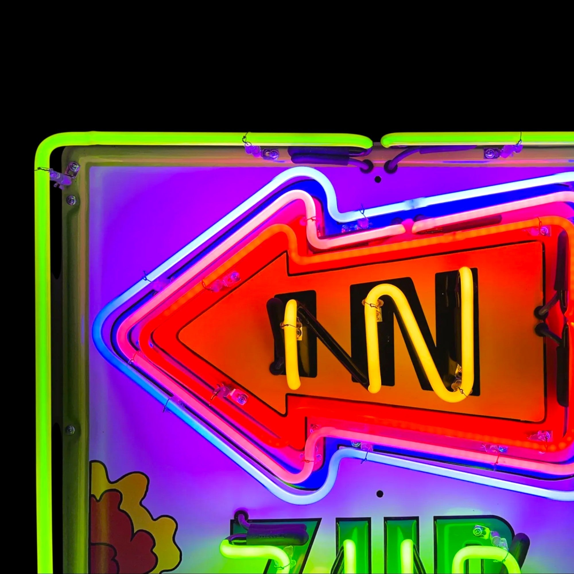 2pc Set 7UP Uncola “In & Out” Neon Porcelain Cans with Arrow Vintage Exit Signs