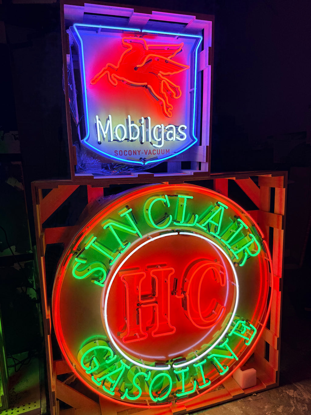 Mobilgas Pegasus Die Cut Shield Neon Porcelain Sign — Socony-Vacuum | Real Hand-Blown Glass & Porcelain