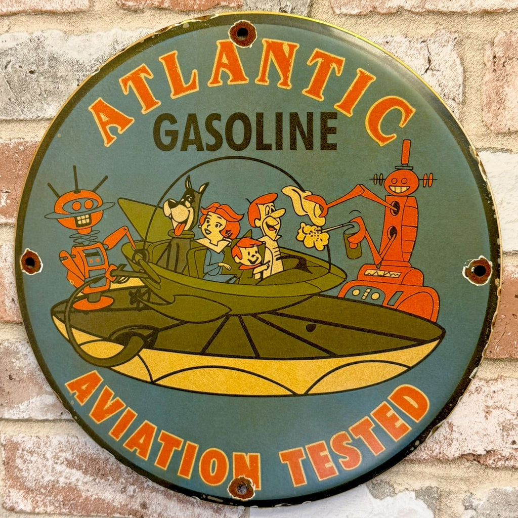 Meet the Jetsons Atlantic Gasoline Porcelain Enamel Metal Sign 12-Inch