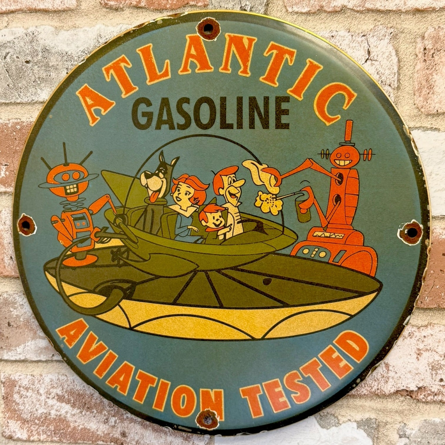Meet the Jetsons Atlantic Gasoline Porcelain Enamel Metal Sign 12-Inch